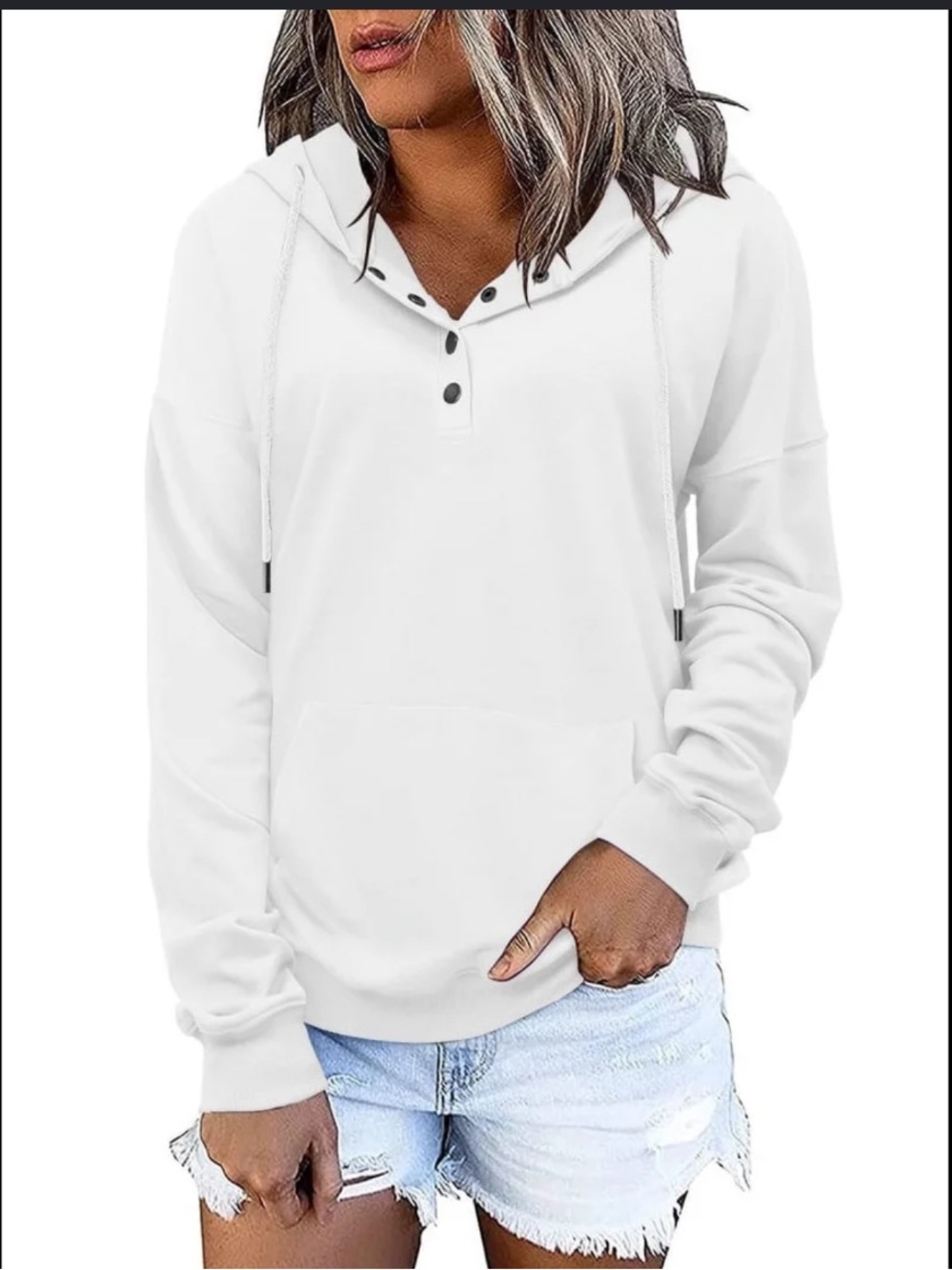 Amazon Brand Pullover Snap Button Hoodie in White